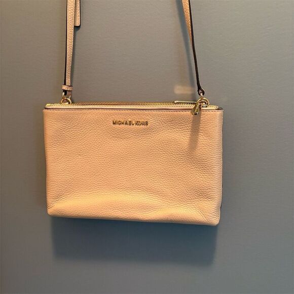 Michael Kors Handbags - Michael Kors Pink and Tan Pebbled Leather Crossbody Bag